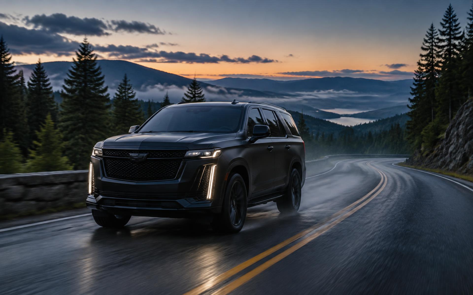 Black luxury SUV traveling through the Vermont mountains